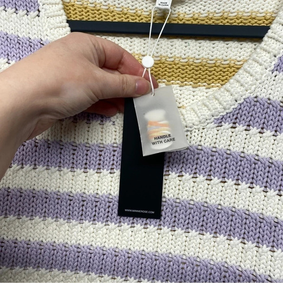 NWT Minnie Rose Chunky Knit Striped Short Sleeve Knit Top Small Color Block - Picture 10 of 13